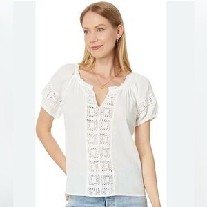 Lucky Brand Women's Granny Square Short Sleeve Top Size M